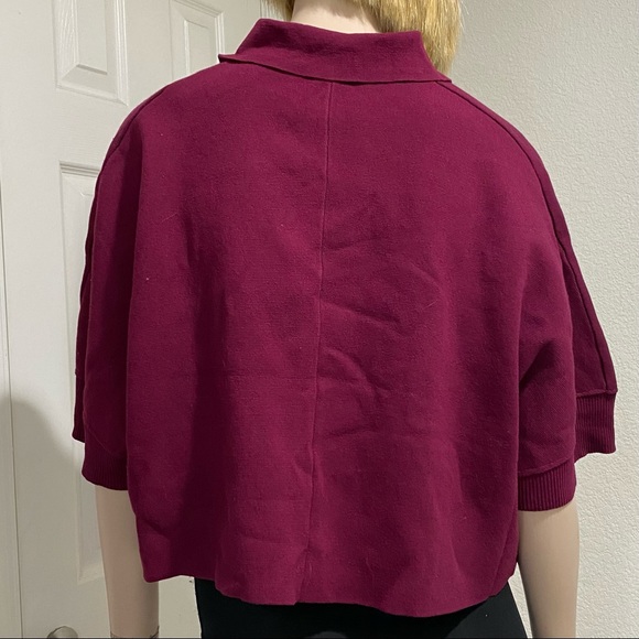 FLAT WHITE by Anthropologie Plum/Prune Button Down Cropped Knit Top Size L - Picture 2 of 12